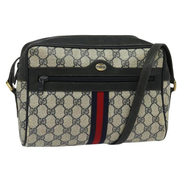GUCCI GG Supreme Sherry Line Shoulder Bag Pvc Navy Gold 98 02 005 - Picture 1 of 16